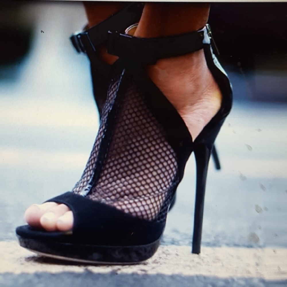 See-through black bow stiletto heels